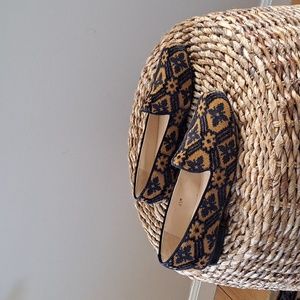 Jon Josef The Gatsby Womens Embroidered‎ Smoking Loafers Navy/Camel  Size 6.5